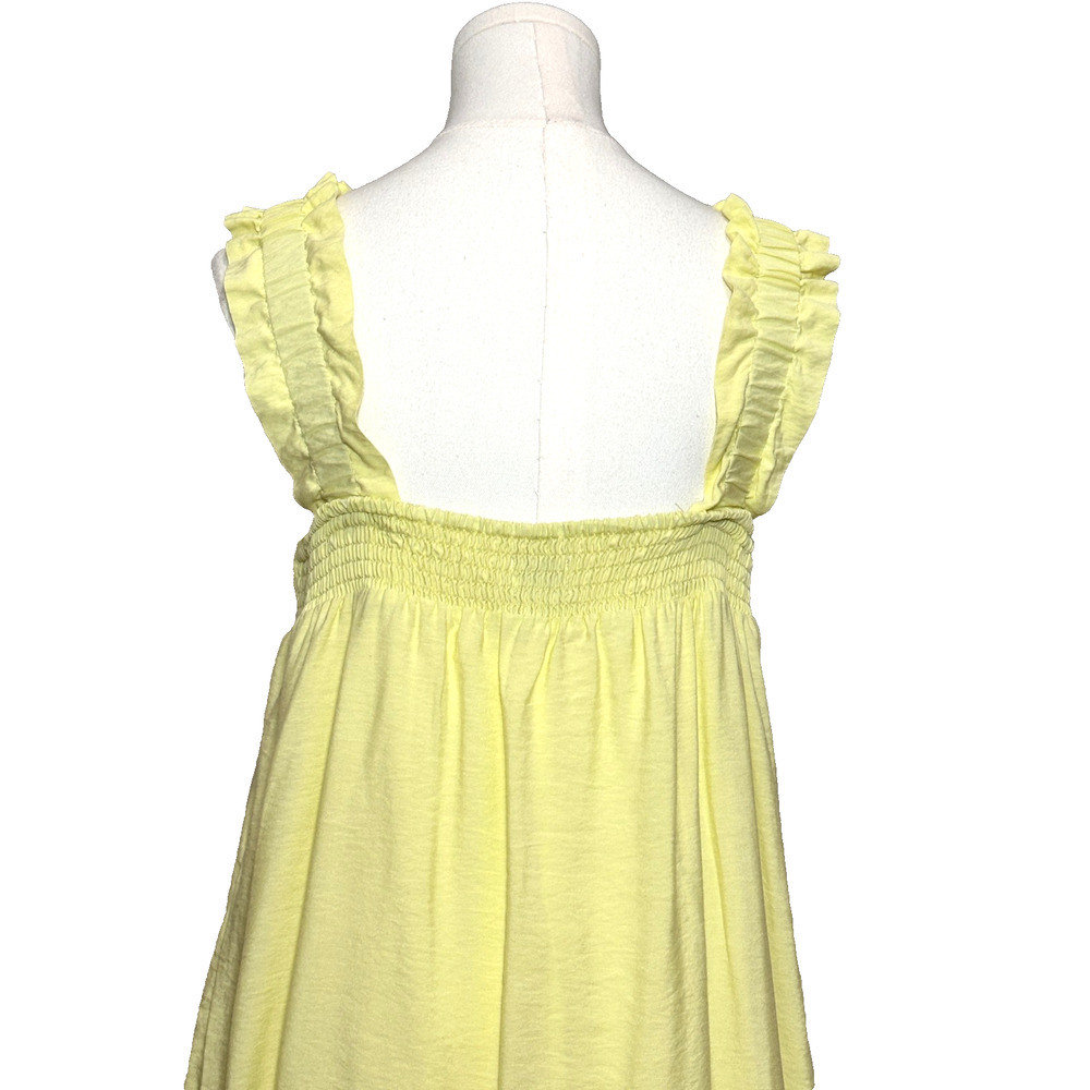 A New Day Yellow Nap Dress Ruffle Straps Smocked Back Midi Dress Pockets - Picture 6 of 8